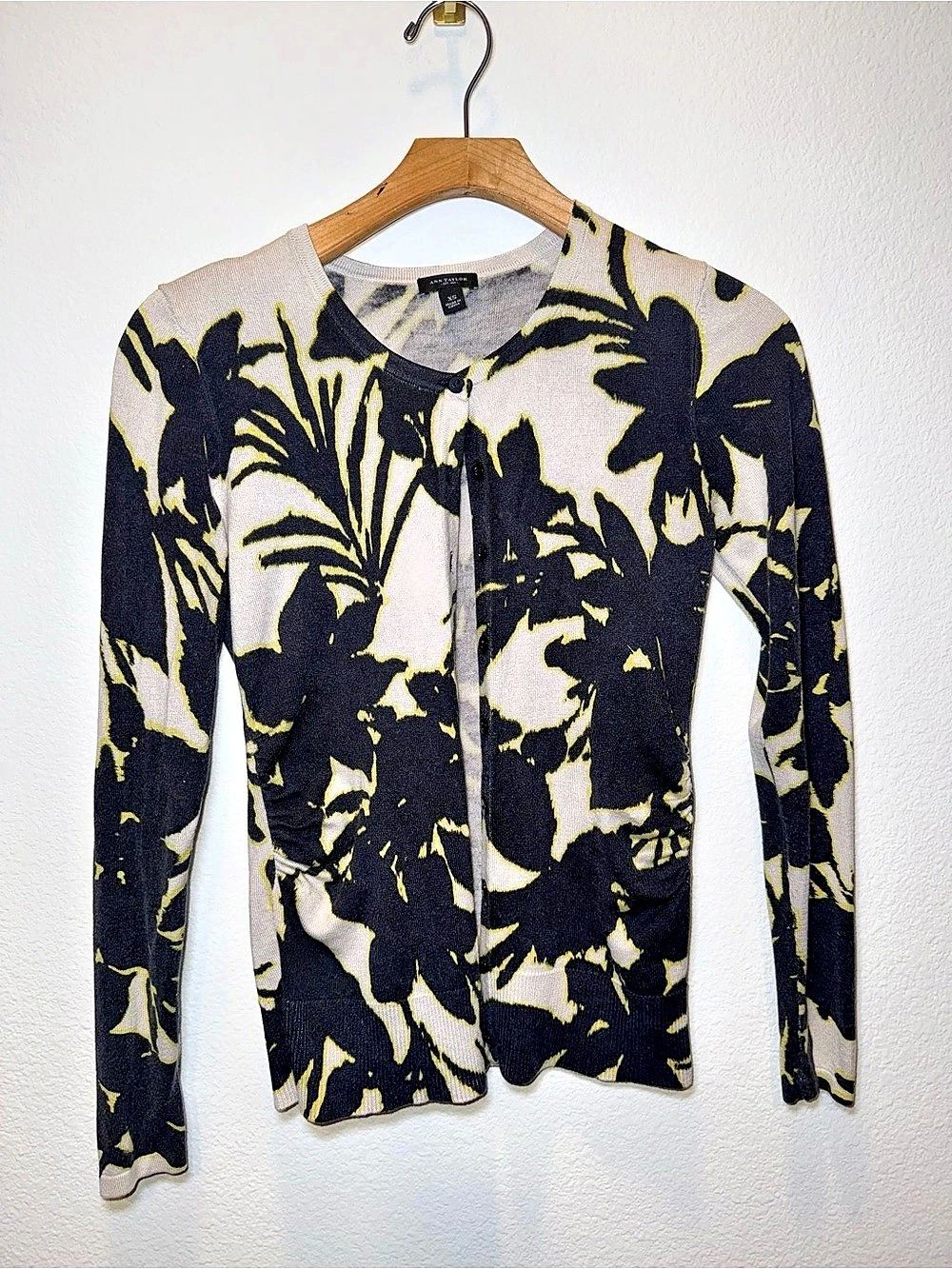 Ann Taylor Floral Print Silk Cashmere Cardigan Sweater XS